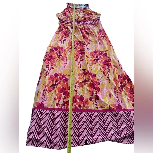 Wisp Tropical Floral Halter Maxi Dress Pink Yellow Braided Strap NWT 12 Summer - Picture 6 of 13
